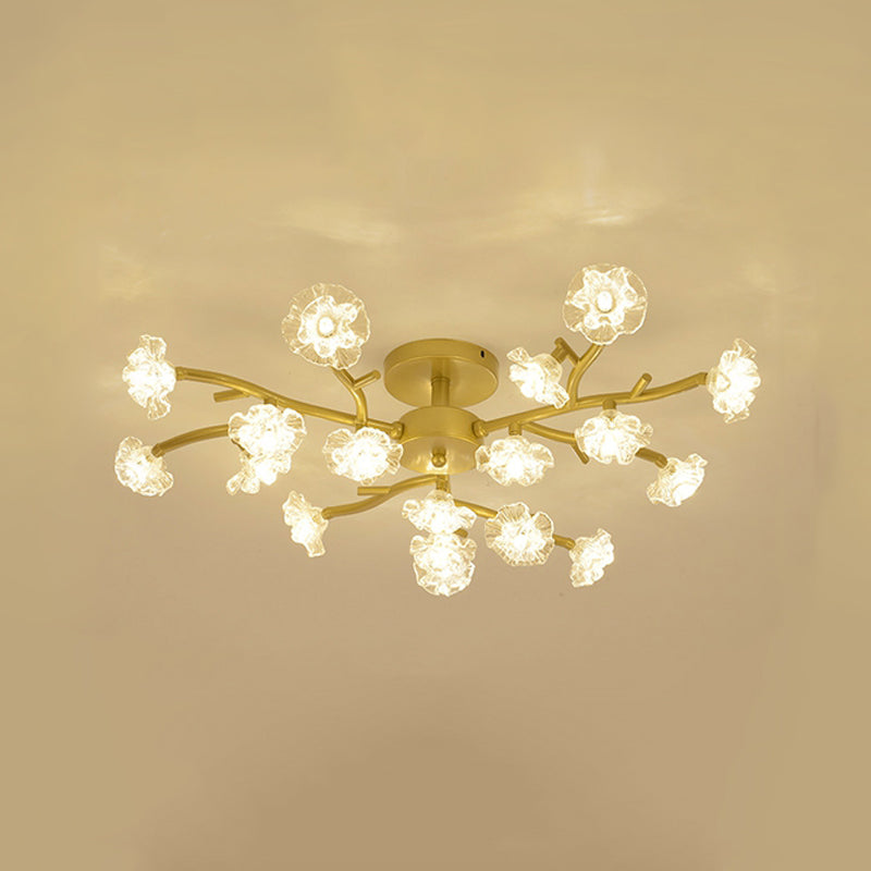 Moderne Metall-Halbblüten-Lampe Mehrköpfe Blumenschlafzimmer Deckenbeleuchtung mit Glasschatten