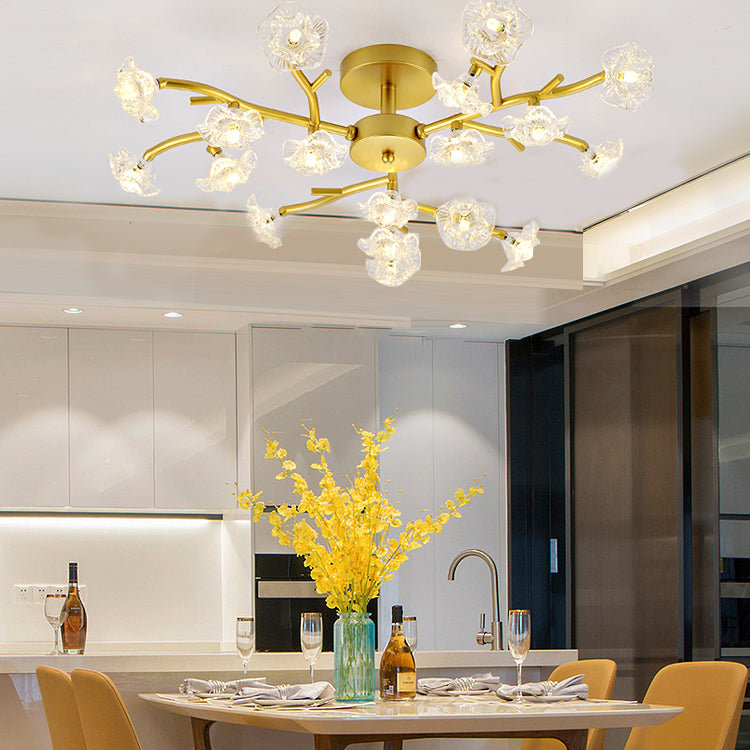 Moderne Metall-Halbblüten-Lampe Mehrköpfe Blumenschlafzimmer Deckenbeleuchtung mit Glasschatten