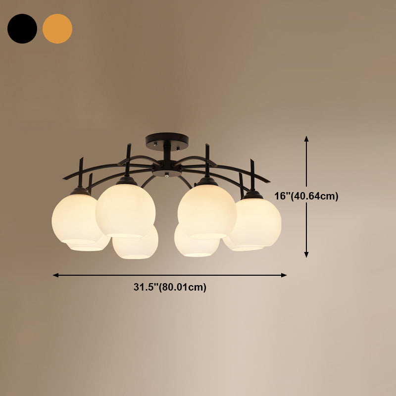 Lámpara de techo múltiple de la lámpara de semi lavado de metal tradicional con sombra de vidrio de globo