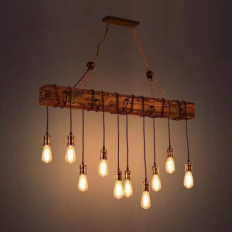 Industrial Style Linear Hanging Pendant Lights Wood Pendant Light Fixtures
