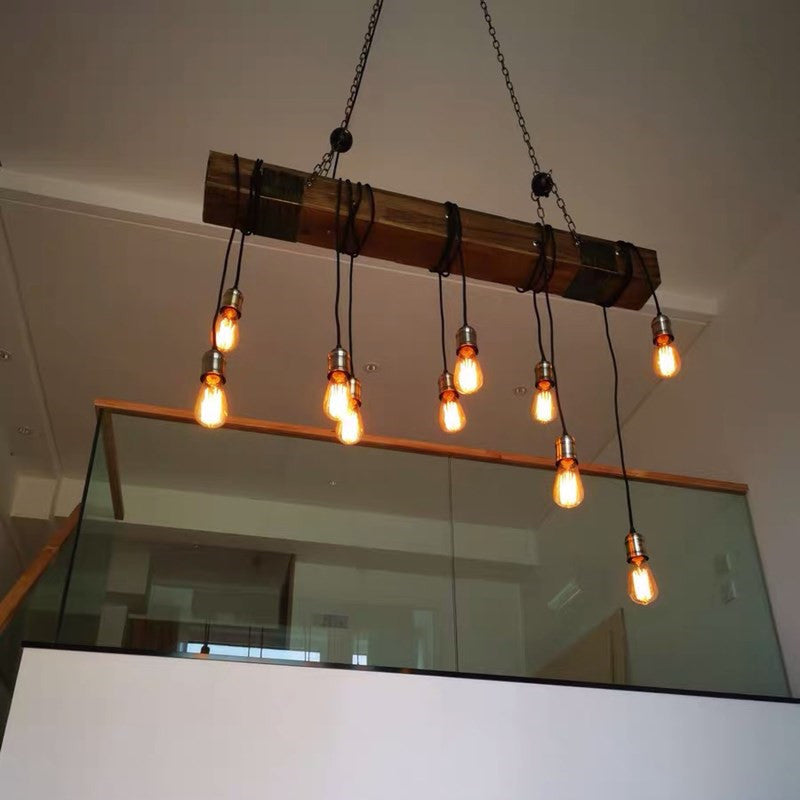 Industrial Style Linear Hanging Pendant Lights Wood Pendant Light Fixtures