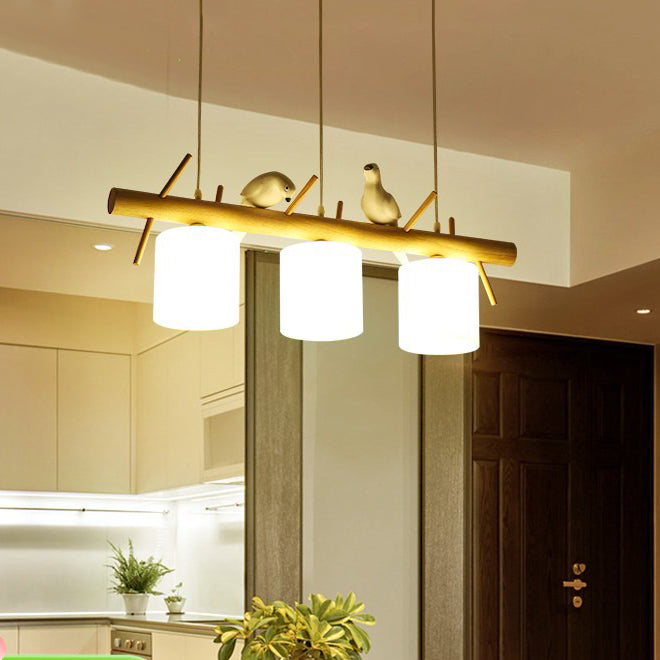 Zeitgenössische Anhängerleuchten Zylinder Hängende Lichter weißes Glas für Kücheninsel