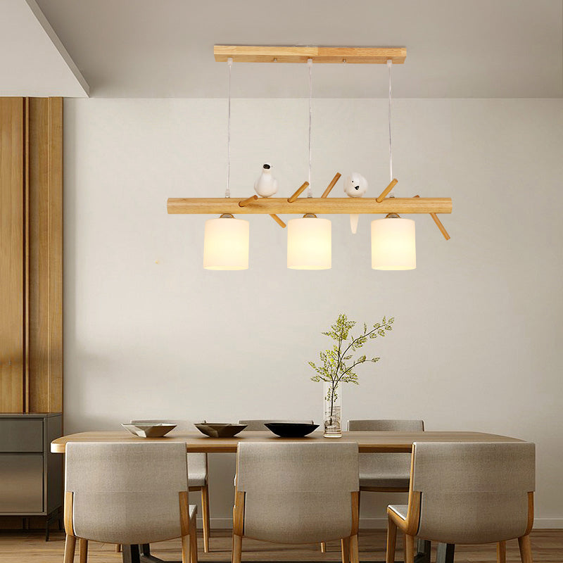 Zeitgenössische Anhängerleuchten Zylinder Hängende Lichter weißes Glas für Kücheninsel