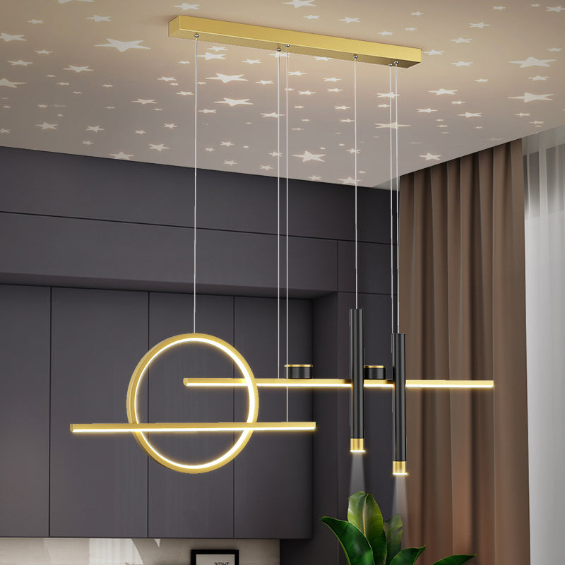 Contemporary Island Light Linear Metal 5 Light Island Chandelier Lights