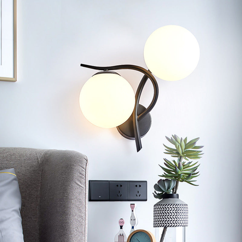 Ball Shade Glass Wall Sconce Modern Style 2 Lights Wall Mount Light Fixture
