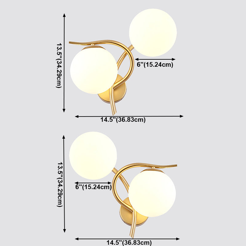 Ball Shade Glass Wall Sconce Modern Style 2 Lights Wall Mount Light Fixture
