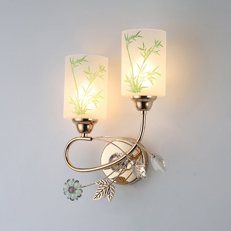 Lámpara de pared cilíndrica de vidrio de pintura a mano 2 luces de oro de 2 luces de oro
