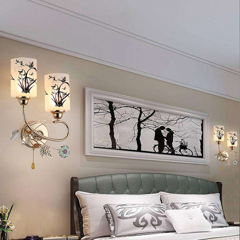 Lámpara de pared cilíndrica de vidrio de pintura a mano 2 luces de oro de 2 luces de oro