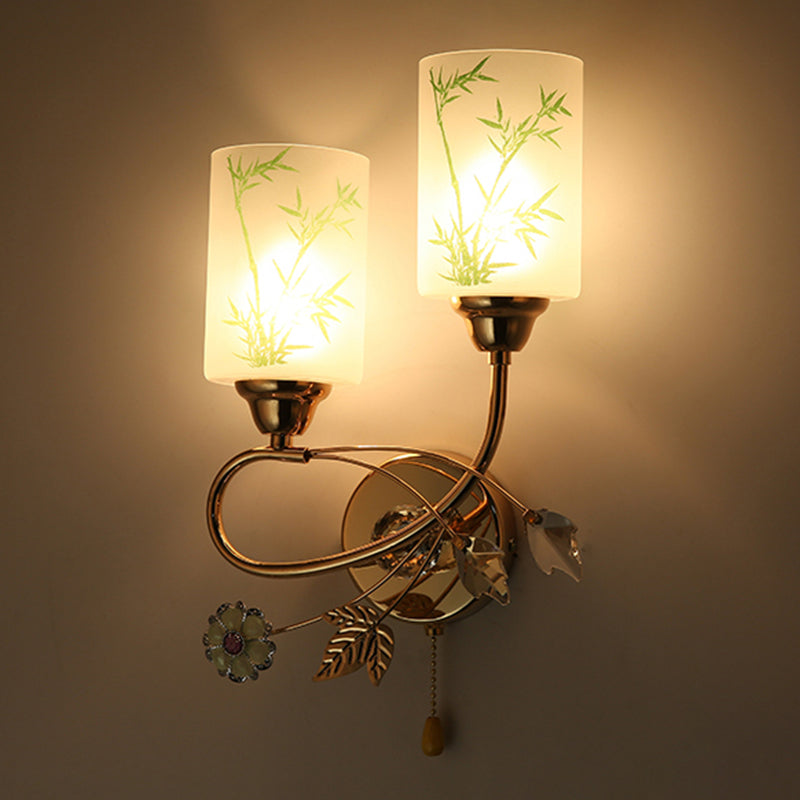 Lámpara de pared cilíndrica de vidrio de pintura a mano 2 luces de oro de 2 luces de oro