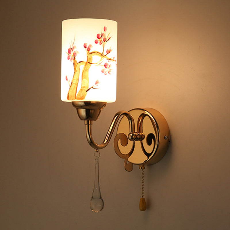 Lámpara de pared cilíndrica de vidrio de pintura a mano 2 luces de oro de 2 luces de oro