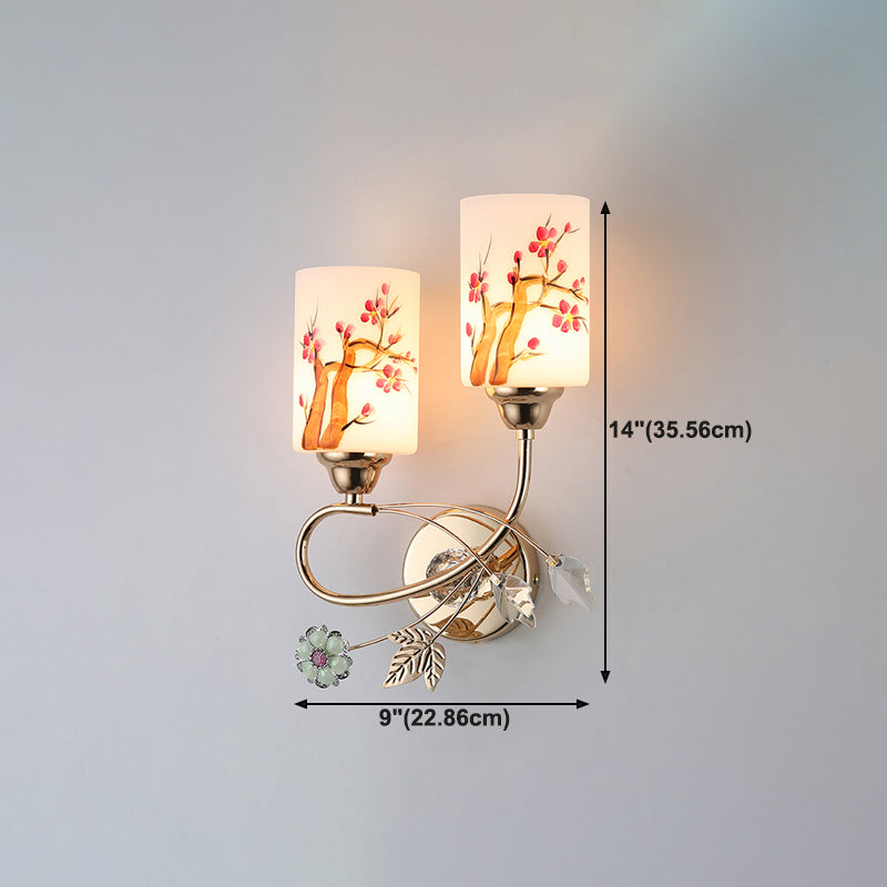 Lámpara de pared cilíndrica de vidrio de pintura a mano 2 luces de oro de 2 luces de oro