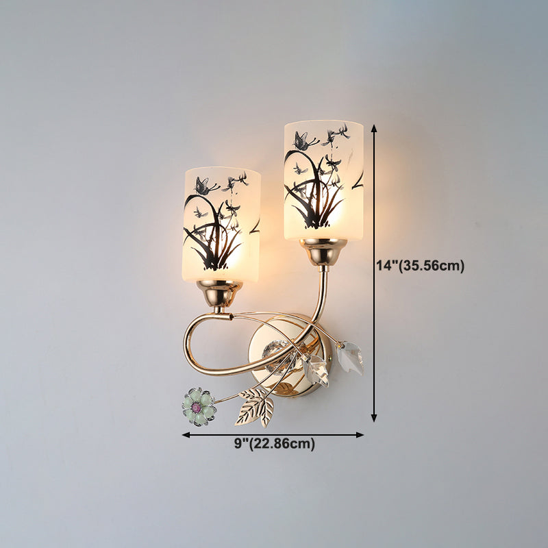 Lámpara de pared cilíndrica de vidrio de pintura a mano 2 luces de oro de 2 luces de oro