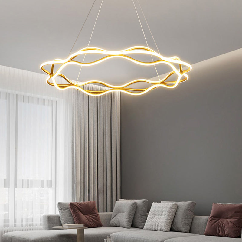 Moderne LED -Kronleuchter -Beleuchtungskörper Wohnzimmer Lineare Kronleuchterlampe in Gold