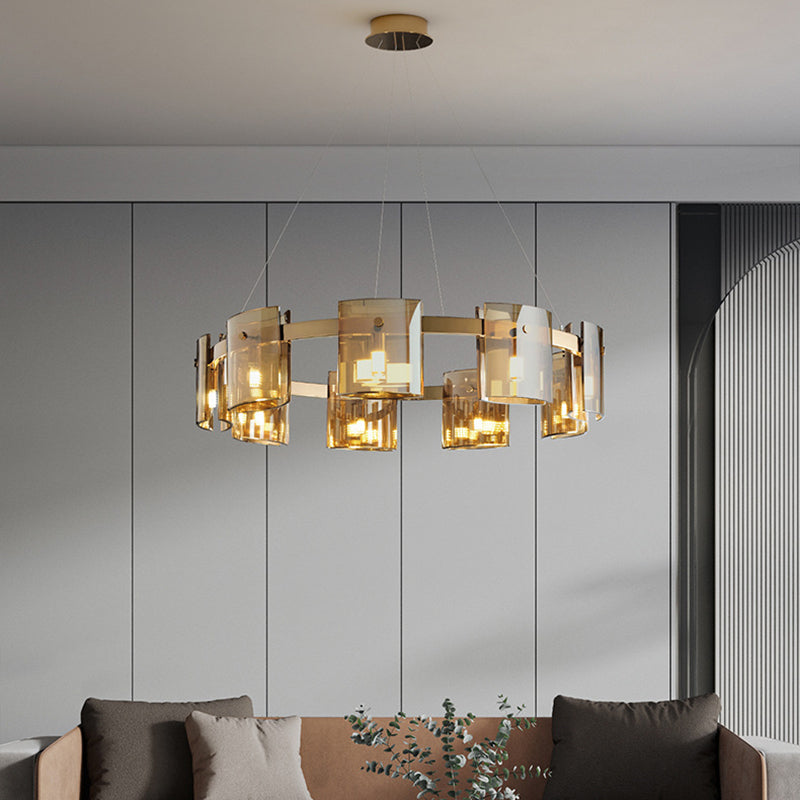 Moderner Kronleuchter helles Glas Metall Anhänger Licht für Wohnzimmer