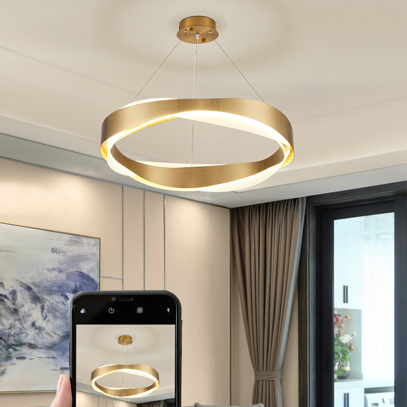 Suspension à 1 lumière Lumière Postmoderne Ring Forme des luminaires de lustre en métal en or