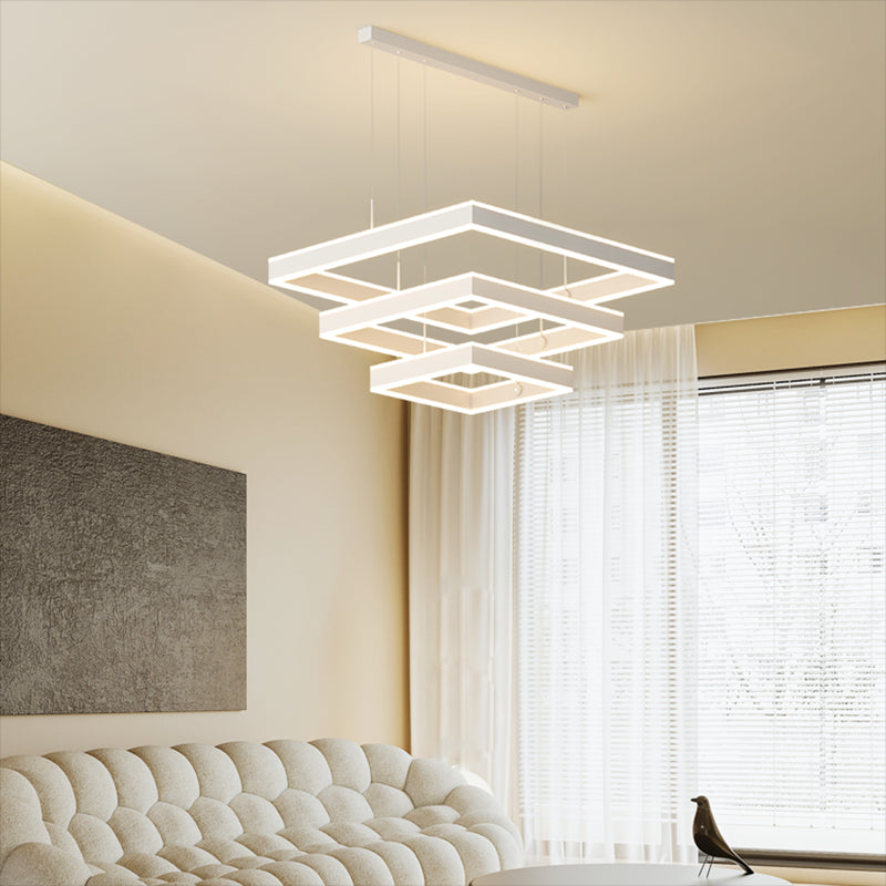 Squared Shade Chandelier Lights Modern Metal 6-Light Chandelier Lighting Fixtures in White