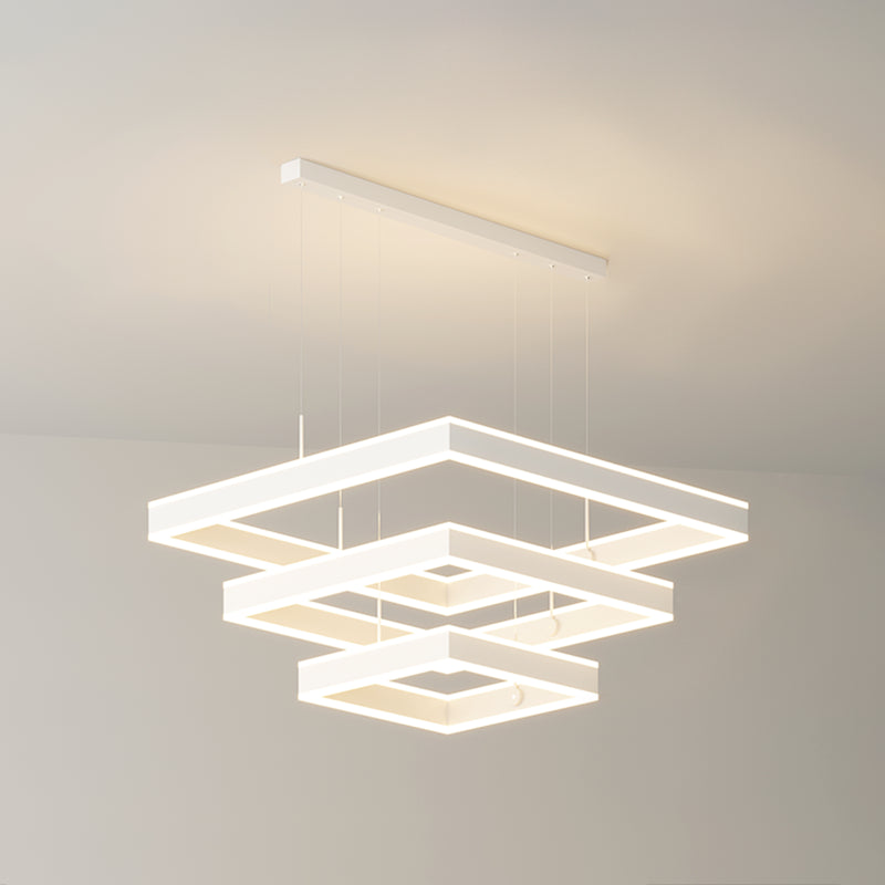 Squared Shade Chandelier Lights Modern Metal 6-Light Chandelier Lighting Fixtures in White