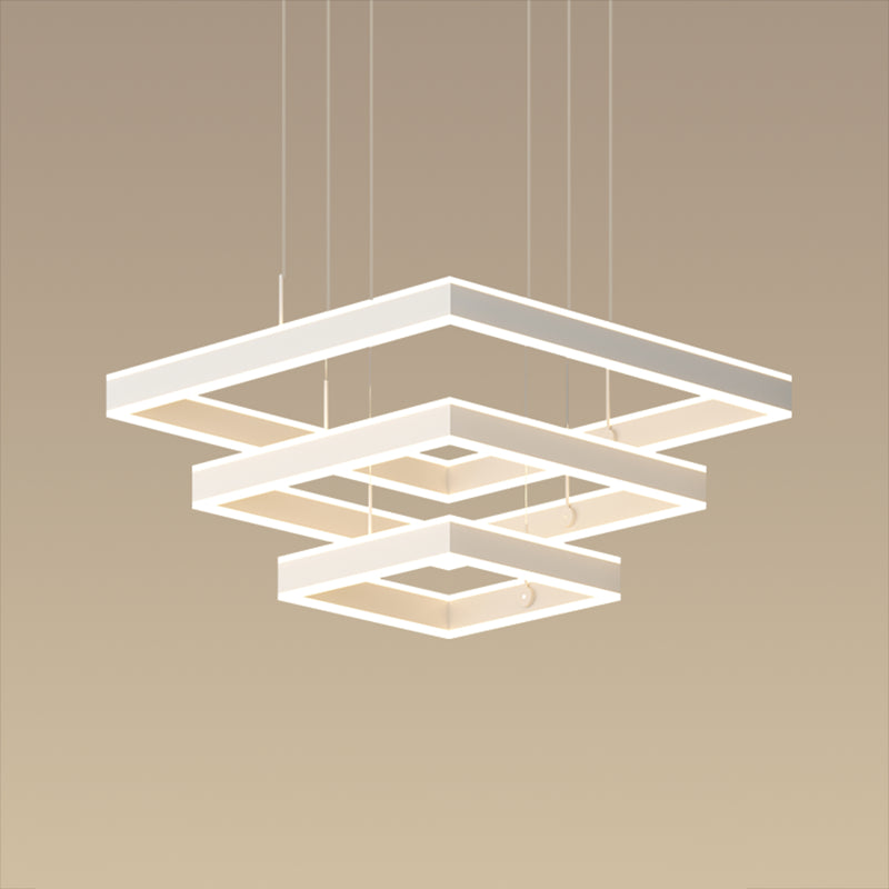Squared Shade Chandelier Lights Modern Metal 6-Light Chandelier Lighting Fixtures in White