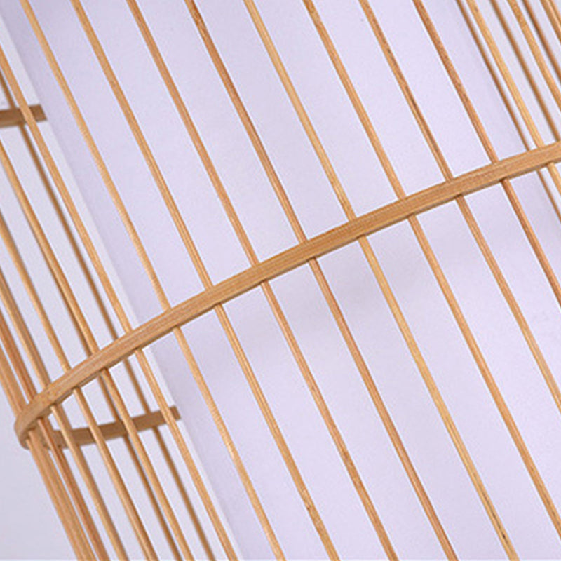 Asia 1-Light Down Lighting Bamboo Cylinder Hanging Pendant Light for Tea Room