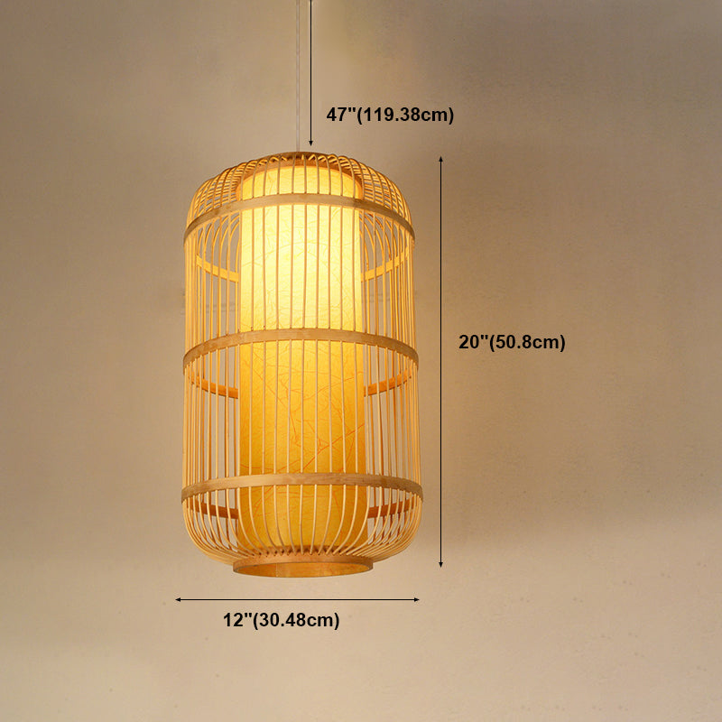 Asia 1-Light Down Lighting Bamboo Cylinder Hanging Pendant Light for Tea Room