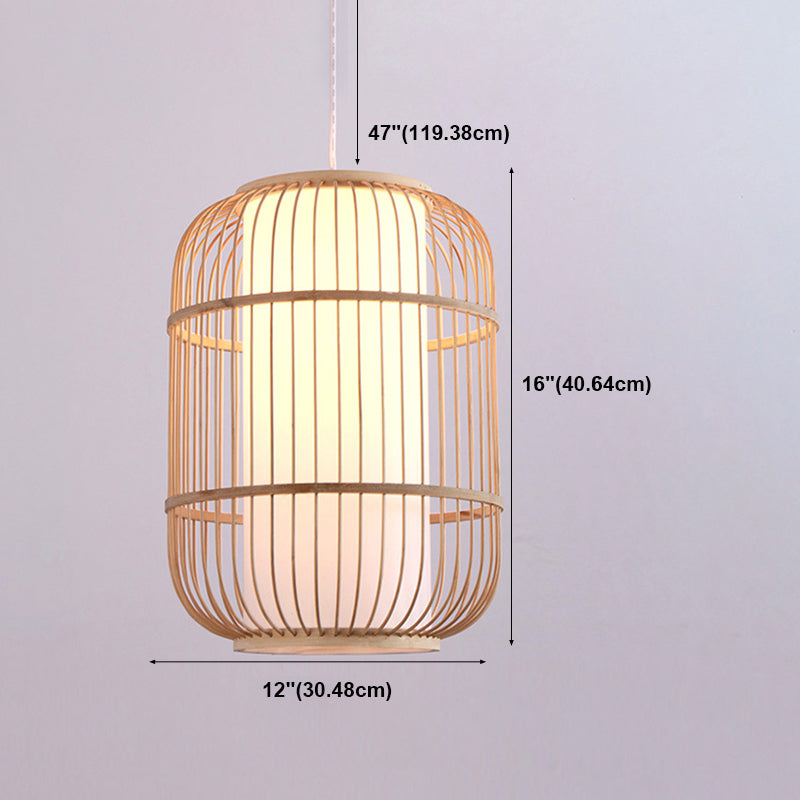 Asia 1-Light Down Lighting Bamboo Cylinder Hanging Pendant Light for Tea Room