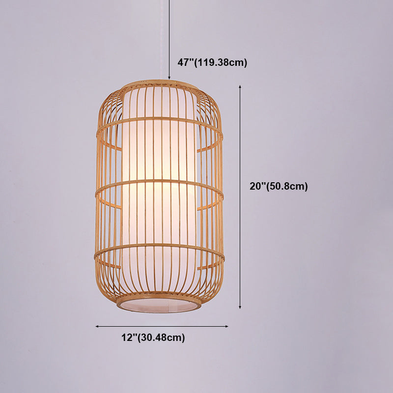 Asia 1-Light Down Lighting Bamboo Cylinder Hanging Pendant Light for Tea Room