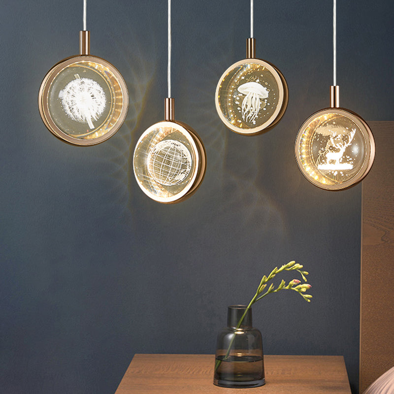 1-Light Modern Crystal Pendant Light Globe LED Hanging Pendant for Bedroom