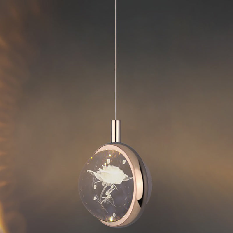 1-Light Modern Crystal Pendant Light Globe LED Hanging Pendant for Bedroom