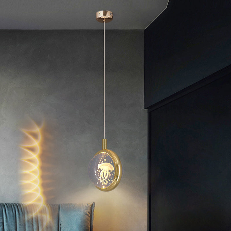 1-Light Modern Crystal Pendant Light Globe LED Hanging Pendant for Bedroom