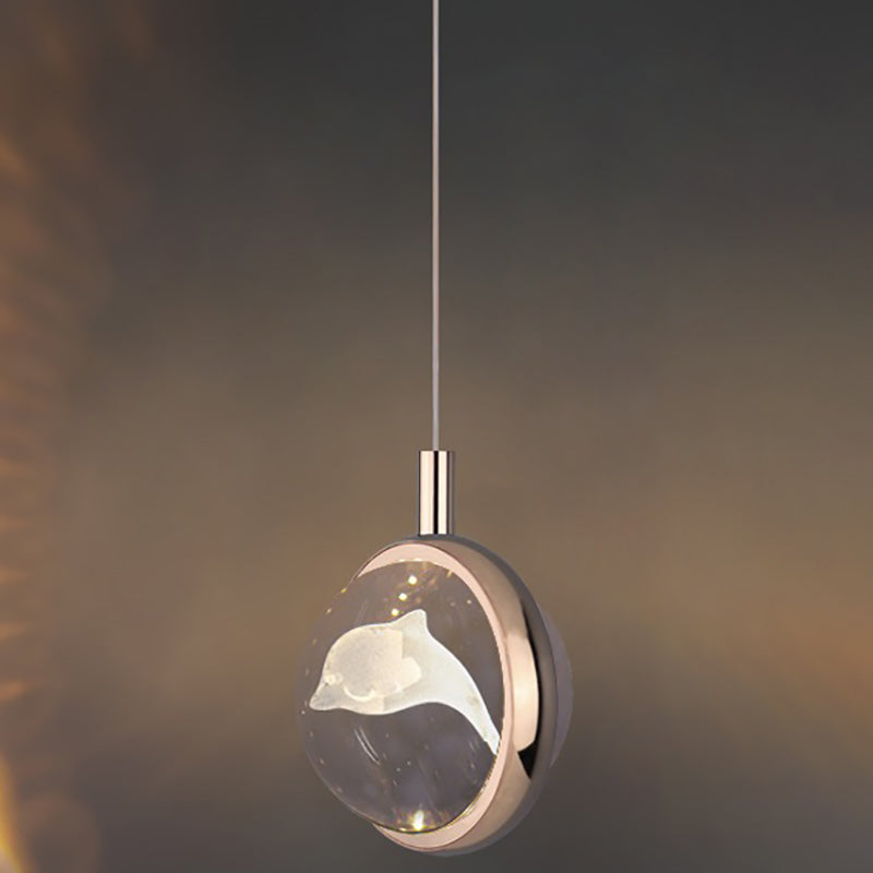1-Light Modern Crystal Pendant Light Globe LED Hanging Pendant for Bedroom