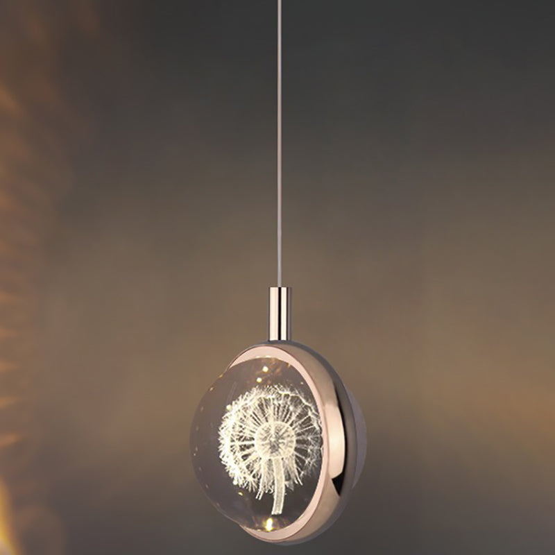 1-Light Modern Crystal Pendant Light Globe LED Hanging Pendant for Bedroom