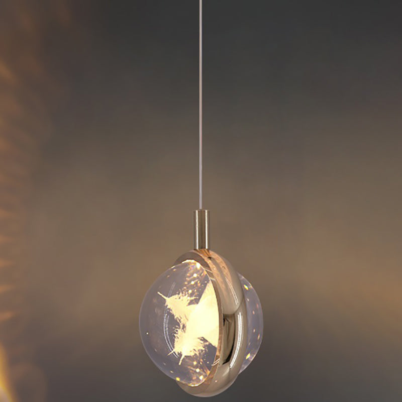 1-Light Modern Crystal Pendant Light Globe LED Hanging Pendant for Bedroom