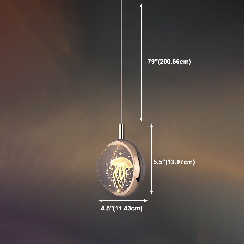 1-Light Modern Crystal Pendant Light Globe LED Hanging Pendant for Bedroom