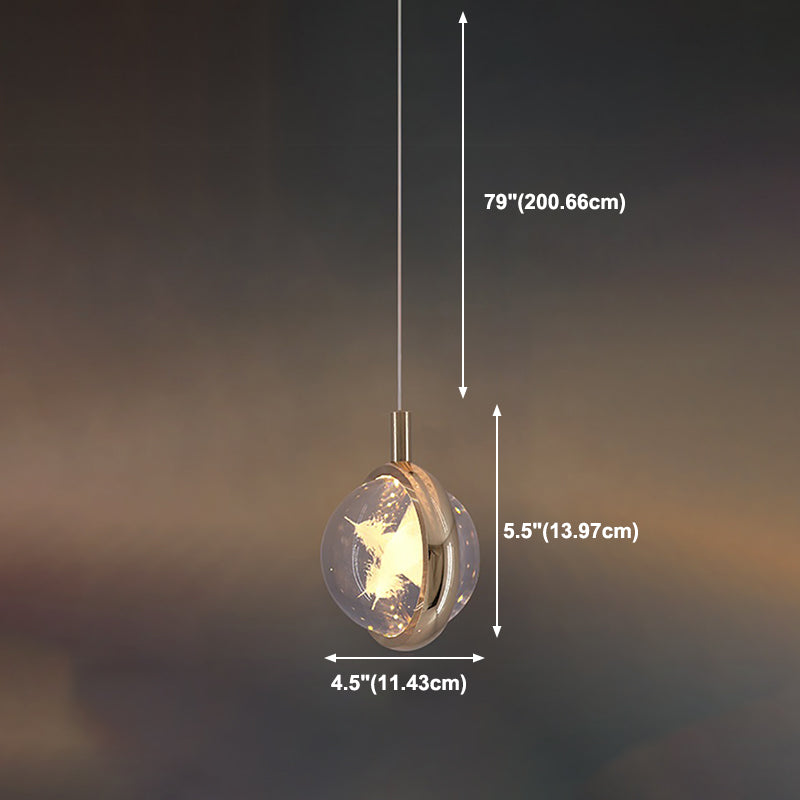 1-Light Modern Crystal Pendant Light Globe LED Hanging Pendant for Bedroom