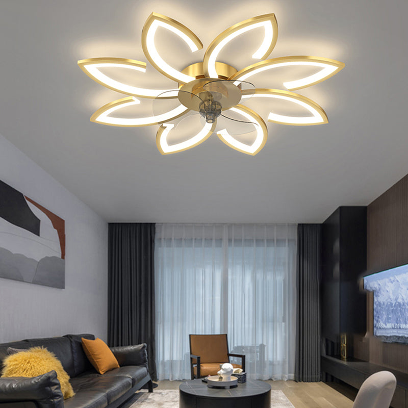 Kids Style Geometry Ceiling Fan Lights Metal LED Flush Lights for Bedroom in Gold Finish