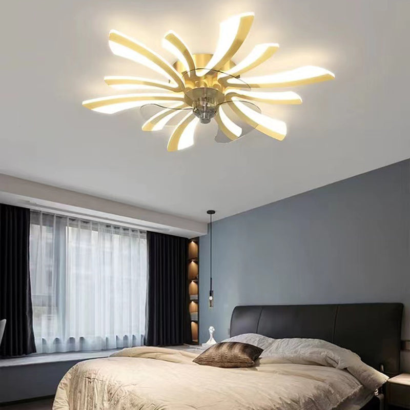 Kids Style Geometry Ceiling Fan Lights Metal LED Flush Lights for Bedroom in Gold Finish