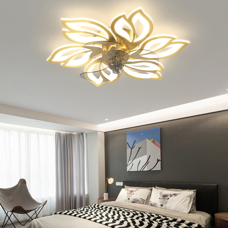 Kids Style Geometry Ceiling Fan Lights Metal LED Flush Lights for Bedroom in Gold Finish