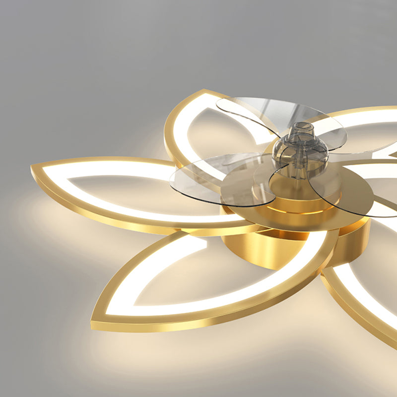 Kids Style Geometry Ceiling Fan Lights Metal LED Flush Lights for Bedroom in Gold Finish