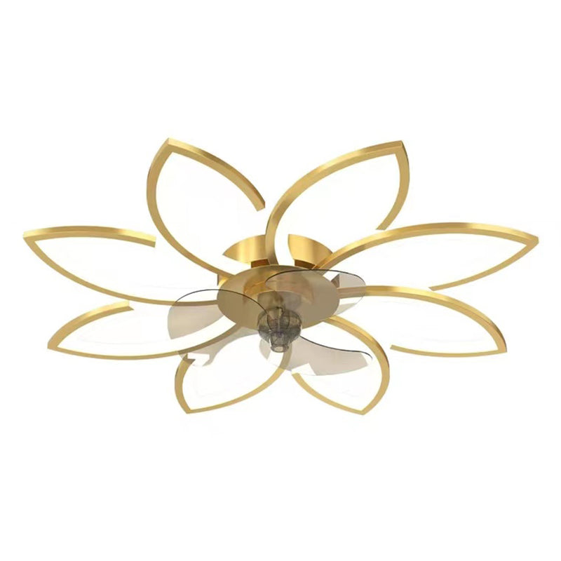 Kids Style Geometry Ceiling Fan Lights Metal LED Flush Lights for Bedroom in Gold Finish