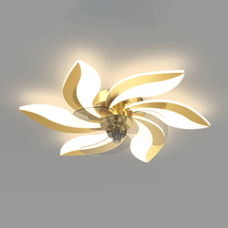 Kids Style Geometry Ceiling Fan Lights Metal LED Flush Lights for Bedroom in Gold Finish