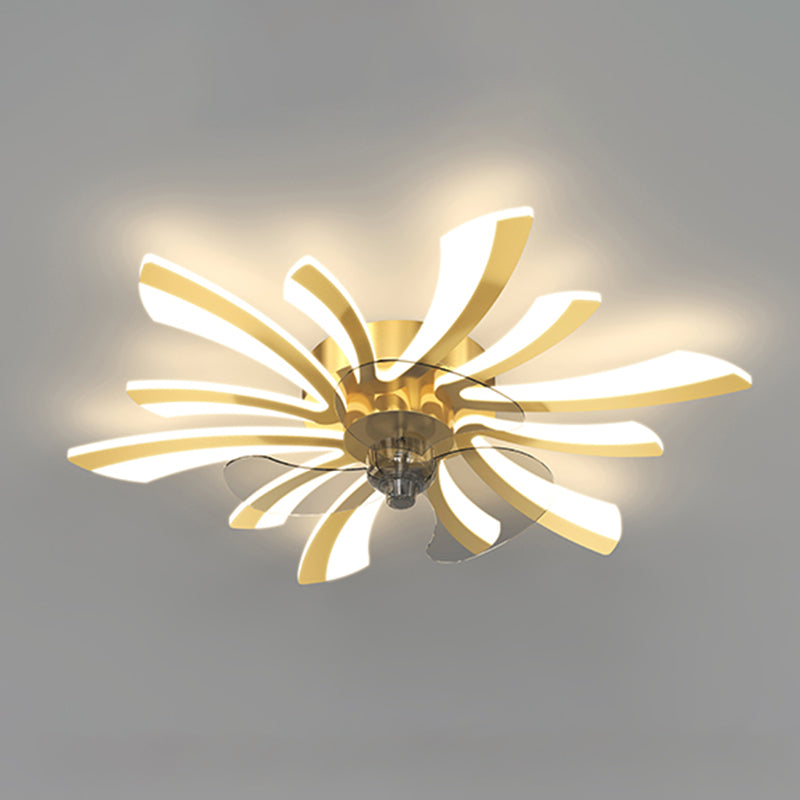 Kids Style Geometry Ceiling Fan Lights Metal LED Flush Lights for Bedroom in Gold Finish