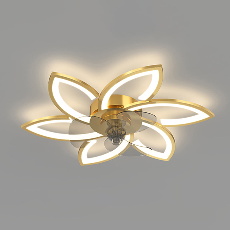 Kids Style Geometry Ceiling Fan Lights Metal LED Flush Lights for Bedroom in Gold Finish