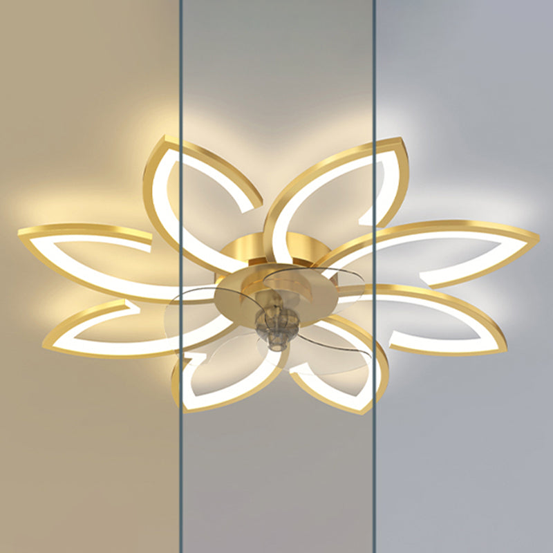 Kids Style Geometry Ceiling Fan Lights Metal LED Flush Lights for Bedroom in Gold Finish
