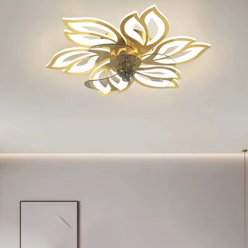 Kids Style Geometry Ceiling Fan Lights Metal LED Flush Lights for Bedroom in Gold Finish