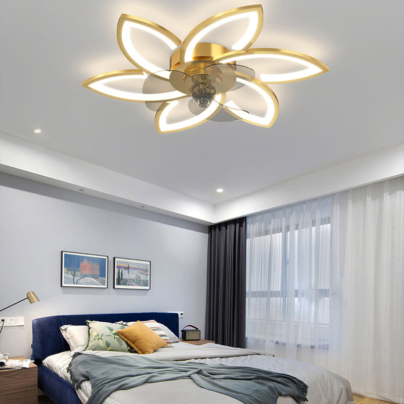 Kids Style Geometry Ceiling Fan Lights Metal LED Flush Lights for Bedroom in Gold Finish