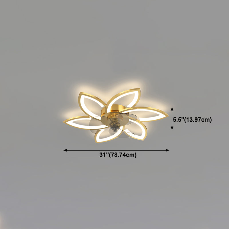 Kids Style Geometry Ceiling Fan Lights Metal LED Flush Lights for Bedroom in Gold Finish