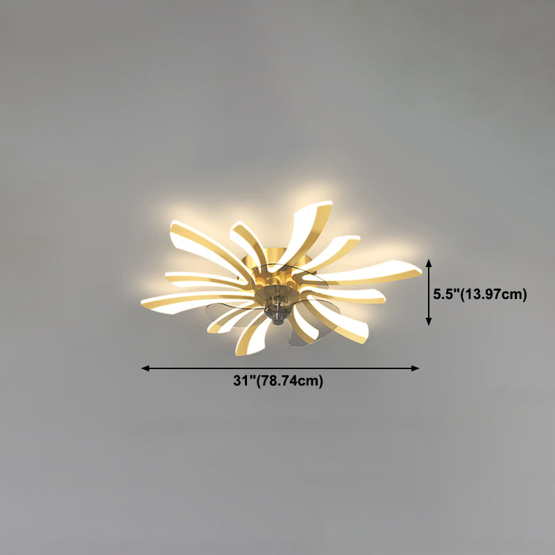 Kids Style Geometry Ceiling Fan Lights Metal LED Flush Lights for Bedroom in Gold Finish
