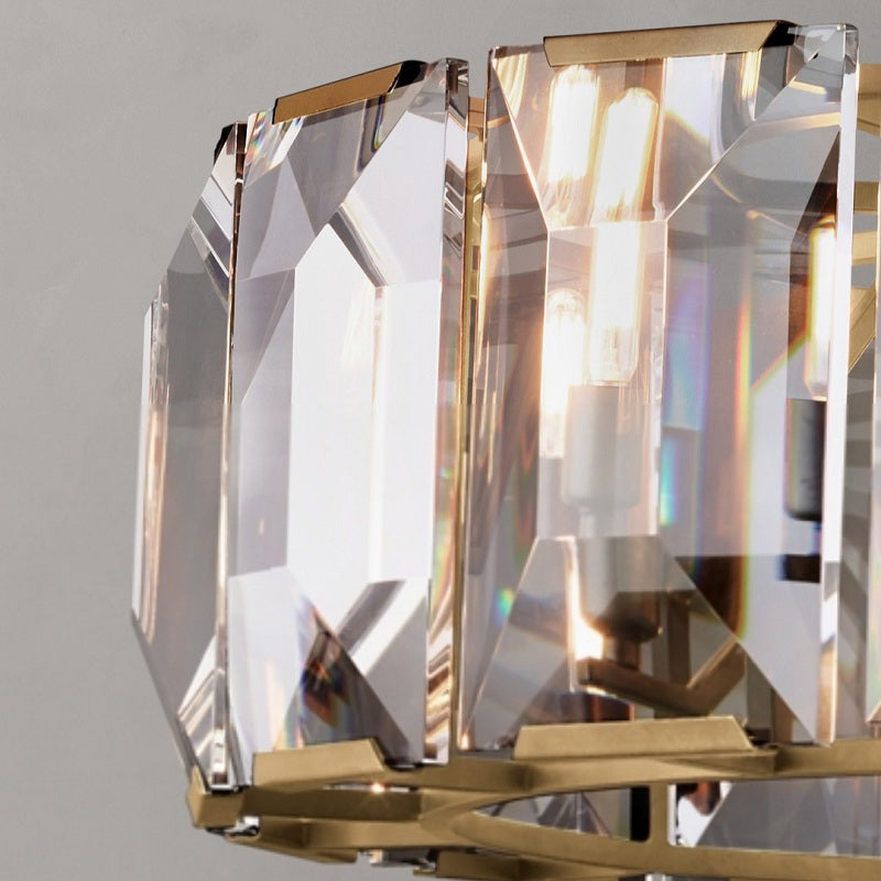 Araña de lámpara de tambor de estilo moderno lámpara de araña de cristal transparente para dormitorio