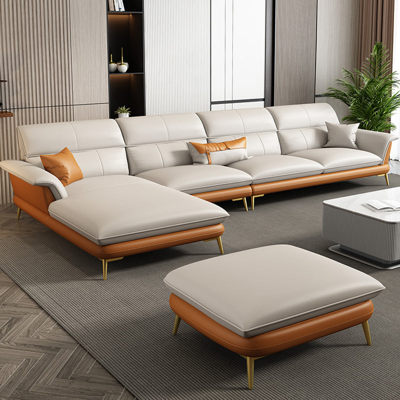 Modern Cream Genuine Leather Pillow Top Arm Sofa/Sectional for Living Room