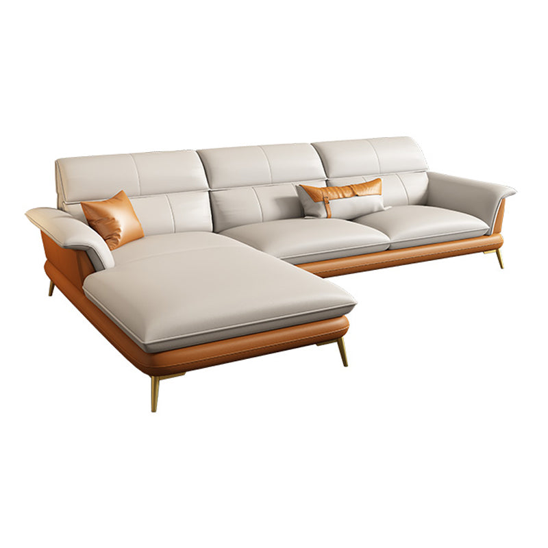 Modern Cream Genuine Leather Pillow Top Arm Sofa/Sectional for Living Room